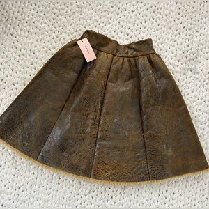 Miu Miu Brown Textured Leather & Sheep Skin Circle Skirt